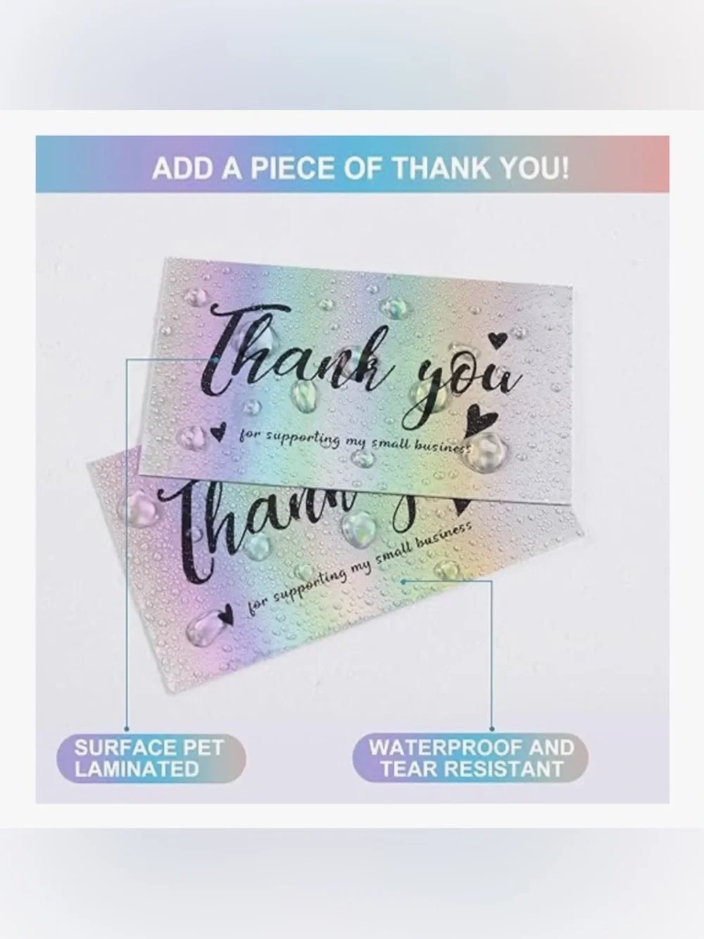 30 Holographic Thank You cards 3.5x2in with blank back for writing